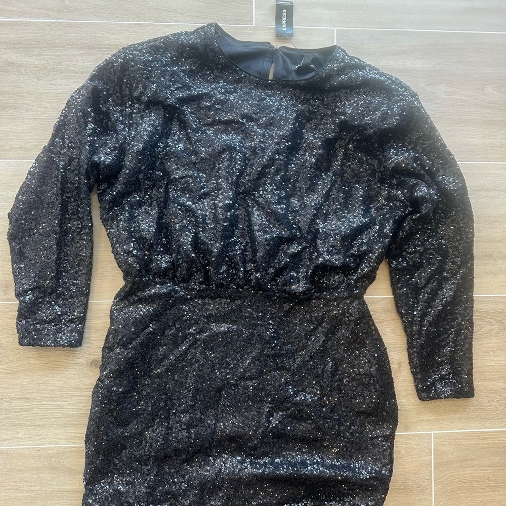 EXPRESS NWT Black Sequin Mini Dress L